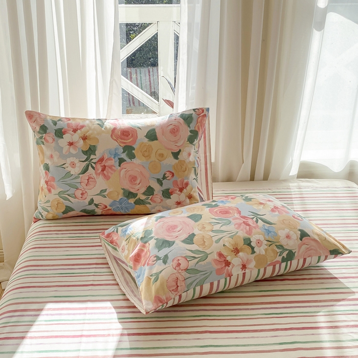 91家纺网 家纺一手货源 找家纺 宜家坊 2025早春新品全棉纯棉喷气13070小清新印花纯棉四件套-风格二 满溪