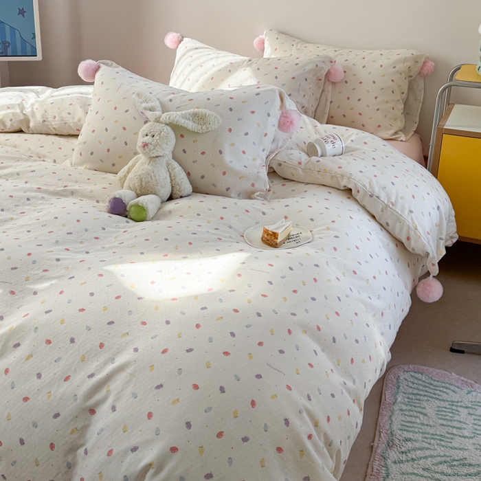 91家纺网 家纺一手货源 找家纺 金爱家 2025新款亲肤舒适纯棉双层纱四件套 双层纱-慕斯小草莓