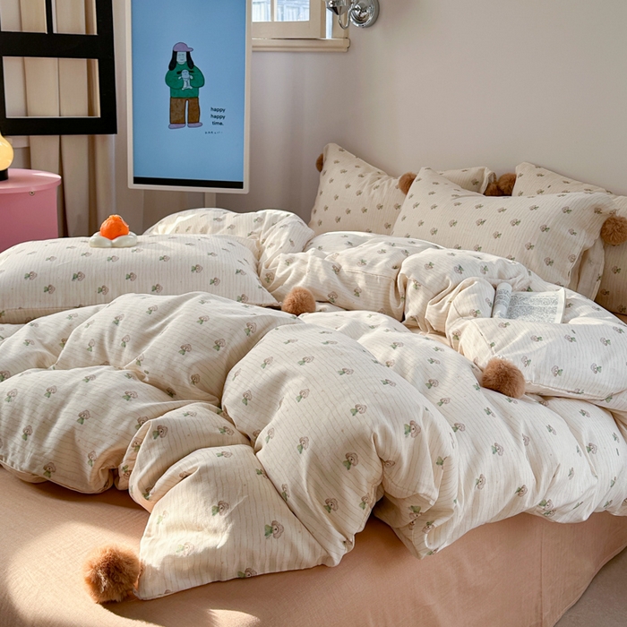 91家纺网 家纺一手货源 找家纺 金爱家 2025新款亲肤舒适纯棉双层纱四件套 双层纱-萌犬日记