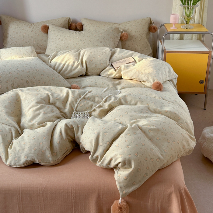 91家纺网 家纺一手货源 找家纺 金爱家 2025新款亲肤舒适纯棉双层纱四件套 双层纱-复古花园