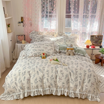 91家纺网 家纺一手货源 找家纺 喜梦缘家纺 2025A类公主风云柔棉工艺款四件套 浅花轻语