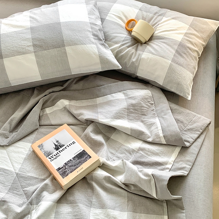 91家纺网 家纺一手货源 找家纺 水洗的故事 2025新款全棉色织水洗棉棉花夏被被子被芯 椰灰大格