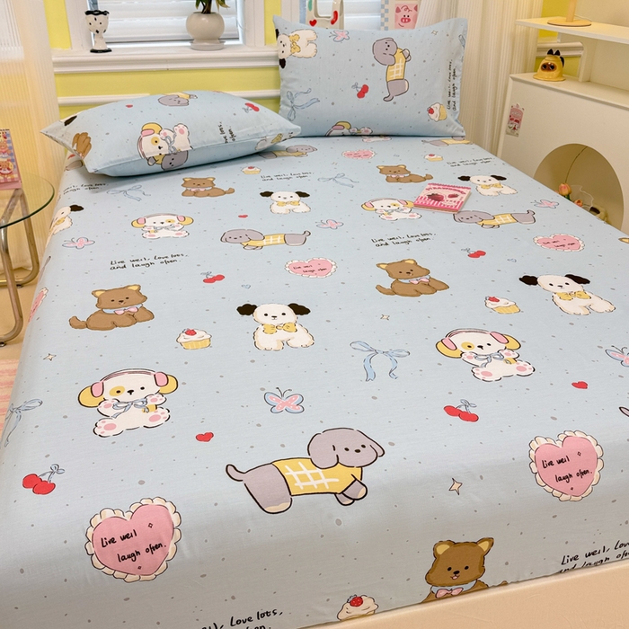 91家纺网 家纺一手货源 找家纺 吉象家纺 2025新款高支密全棉印花单品系列-单床笠 音乐狗