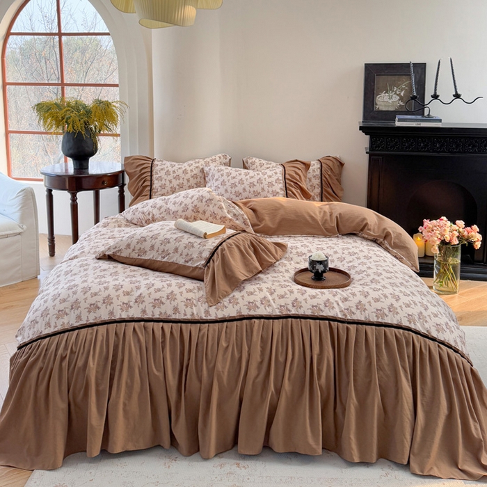 91家纺网 家纺一手货源 找家纺 沐慕 2025新款法式针织双层纱印花系列四件套 芳华