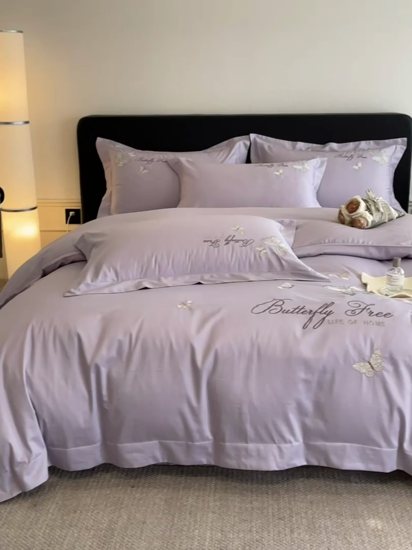 91家纺网 家纺一手货源 找家纺 （总）女子家纺 2025新款亲肤舒适轻奢简约四件套--蝶恋飞