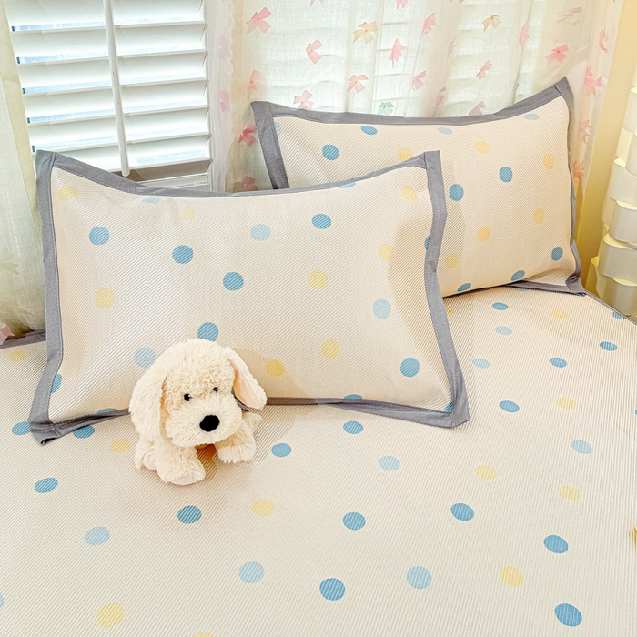 91家纺网 家纺一手货源 找家纺 2025新款小清新数码印花床笠款冰藤席 床笠彩物语