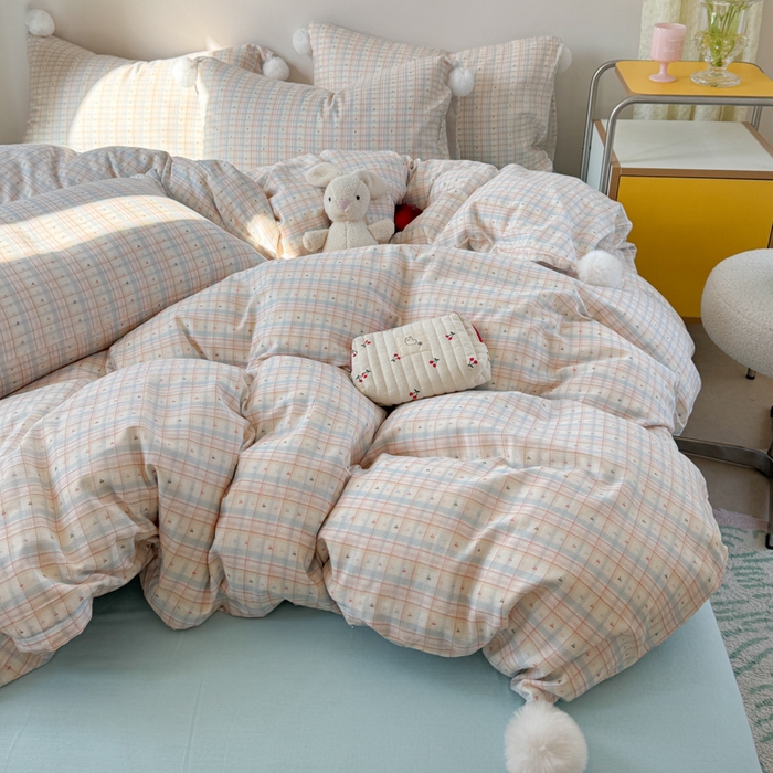 91家纺网 家纺一手货源 找家纺 金爱家 2025新款亲肤舒适纯棉双层纱四件套 双层纱-炫彩小樱桃