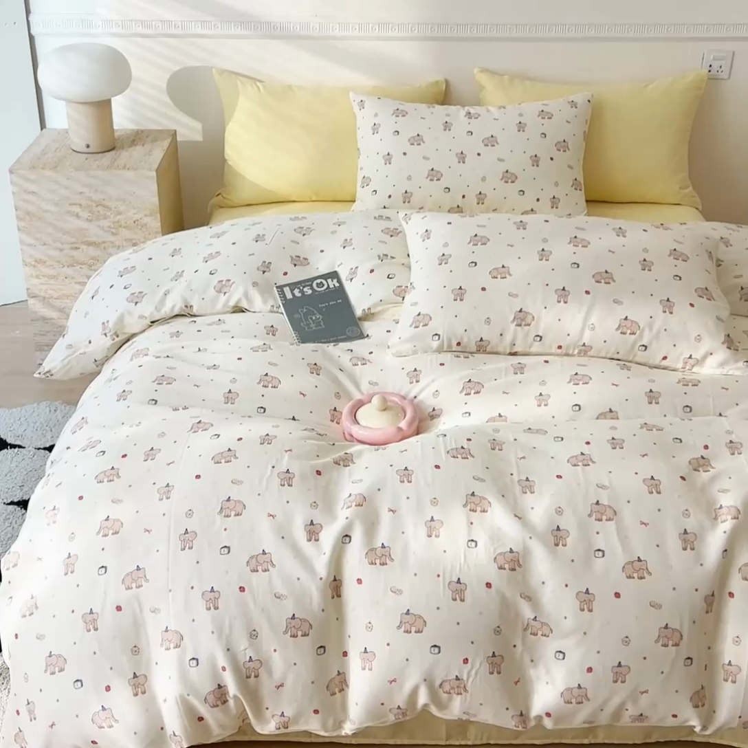 91家纺网 家纺一手货源 找家纺 DoDo 兜兜 2026新款全棉双层纱印花单被套（可定做尺寸） 可爱小象