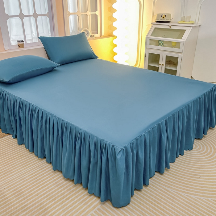 91家纺网 家纺一手货源 找家纺 莎臣豹 2025水洗磨毛纯色单品床裙可配二三件套 纯纯宝石蓝