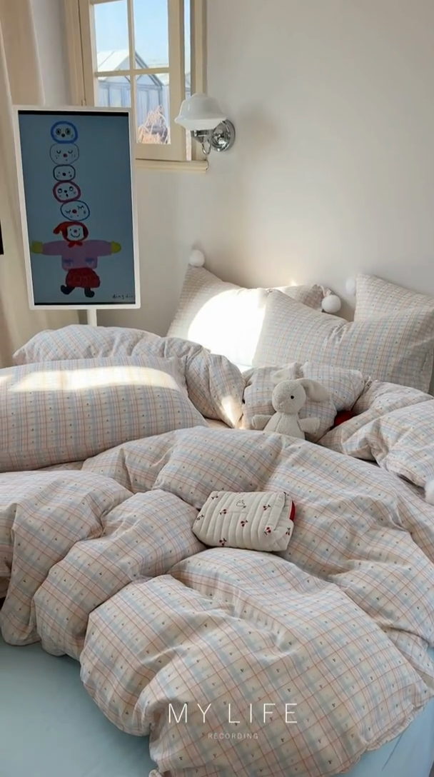 91家纺网 家纺一手货源 找家纺 金爱家 2025新款亲肤舒适纯棉双层纱四件套 双层纱-炫彩小樱桃