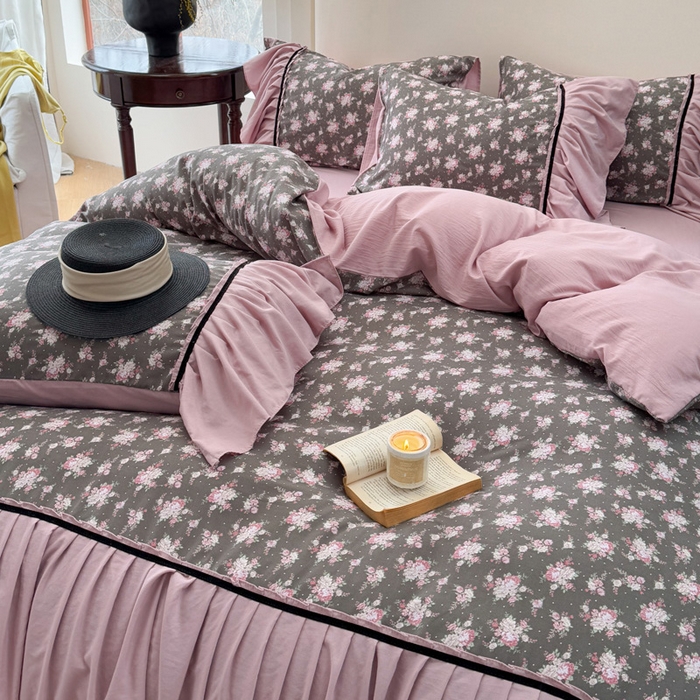 91家纺网 家纺一手货源 找家纺 沐慕 2025新款法式针织双层纱印花系列四件套 美琳