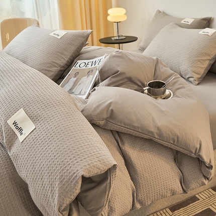 2025新款40S纯棉华夫格四件套 华夫格-浅灰