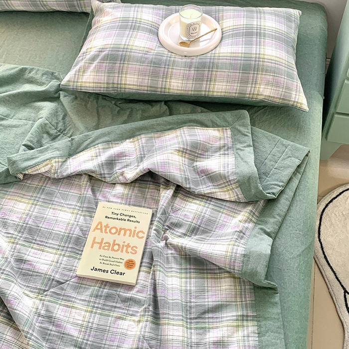 91家纺网 家纺一手货源 找家纺 水洗的故事 2025新款全棉色织水洗棉棉花夏被被子被芯 仙踪绿格