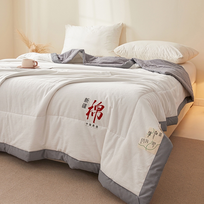 91家纺网 家纺一手货源 找家纺 熙宴家纺 2025新款水洗棉100%新疆棉花夏被-月光白 月光白+灰