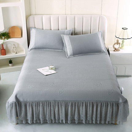 莱轩席业 2025新款A类加厚豆豆床裙款凉席 蝶恋花浅灰