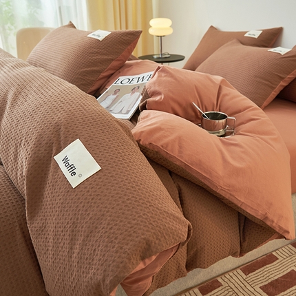 2025新款40S纯棉华夫格四件套 华夫格-焦糖