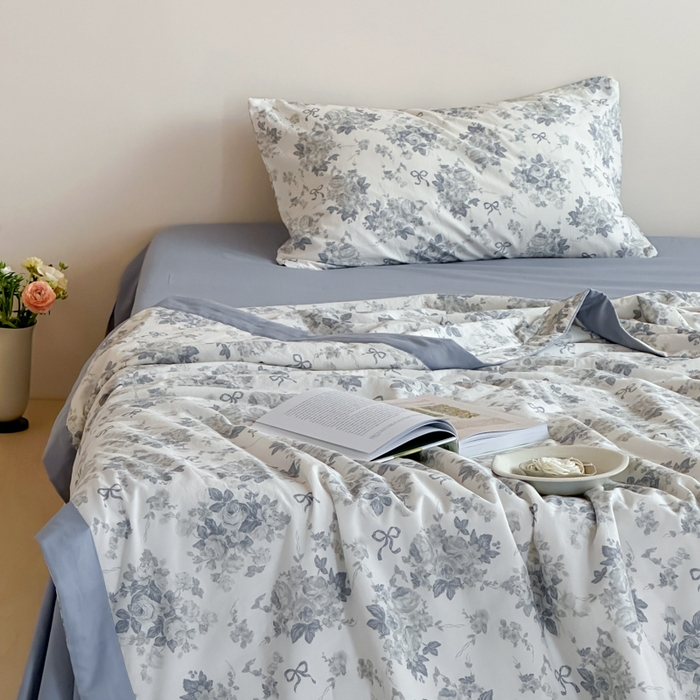 91家纺网 家纺一手货源 找家纺 大彩家居 2025新款全棉有氧水洗纱布夏被夏凉被 兰玫瑰