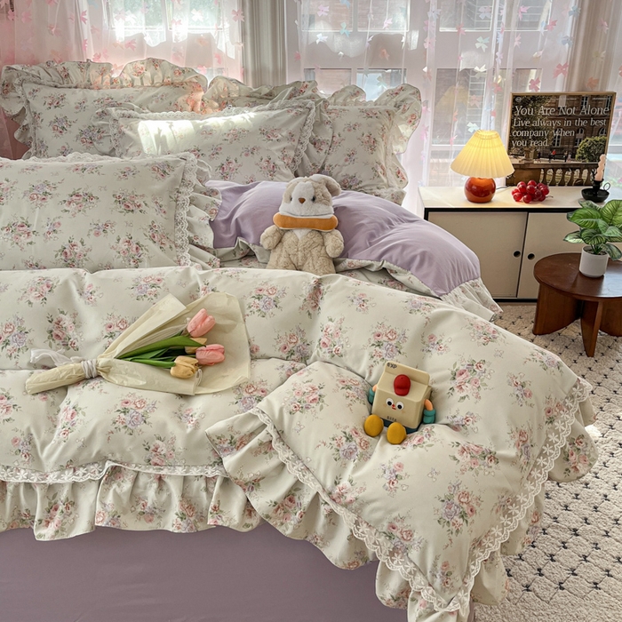 91家纺网 家纺一手货源 找家纺 喜梦缘家纺 2025公主风云柔棉工艺款四件套 晨花浅语