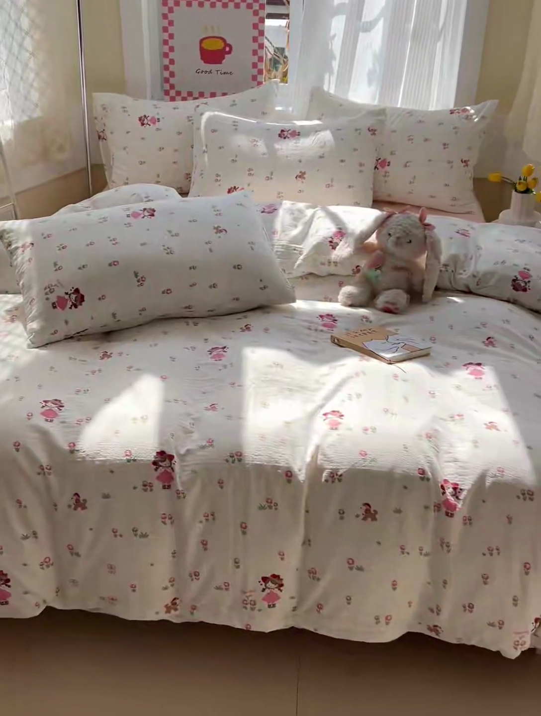 91家纺网 家纺一手货源 找家纺 优选 2025新款加厚云感棉双层纱四件套小碎花被套床单床笠款学生三件套新款直播热款 蜜糖之恋