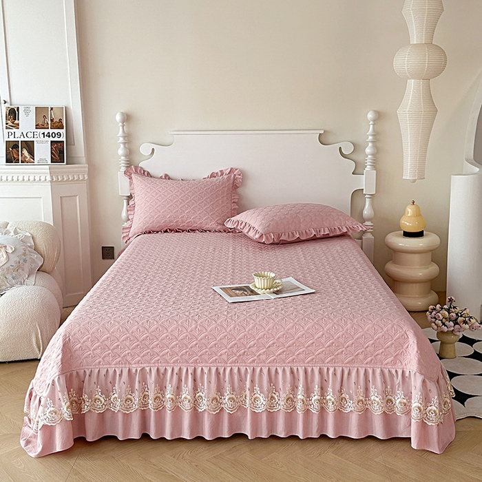 91家纺网 家纺一手货源 找家纺 兴美佳家纺 2025新款全加棉泡泡棉亲肤绗缝四件套-爱的家园 爱的家园-藕粉