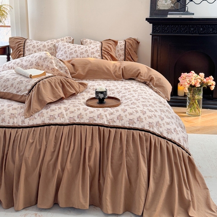 91家纺网 家纺一手货源 找家纺 沐慕 2025新款法式针织双层纱印花系列四件套 芳华