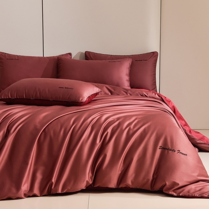 米奈家居 2025新款《利昂》麻绳镶嵌100支新疆长绒棉纯棉四件套 山茶红