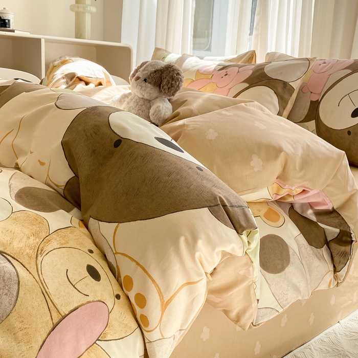 91家纺网 家纺一手货源 找家纺 宜家坊 2025早春新品全棉纯棉喷气13070小清新印花纯棉四件套-风格二 熊熊总动员