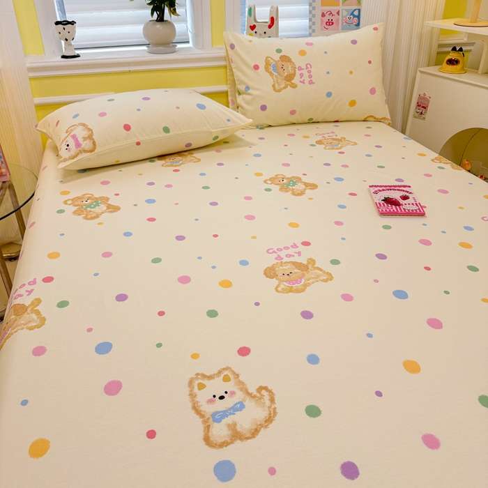 91家纺网 家纺一手货源 找家纺 吉象家纺 2025新款高支密全棉印花单品系列-单床笠 假日小狗