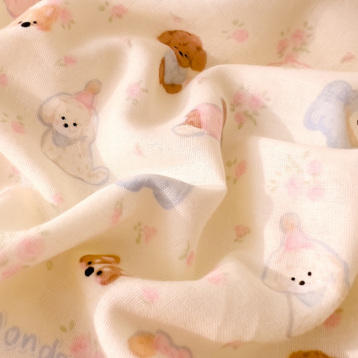 91家纺网 家纺一手货源 找家纺 DoDo 兜兜 2025新款全棉双层纱印花四件套（可定做尺寸） 彩色小狗