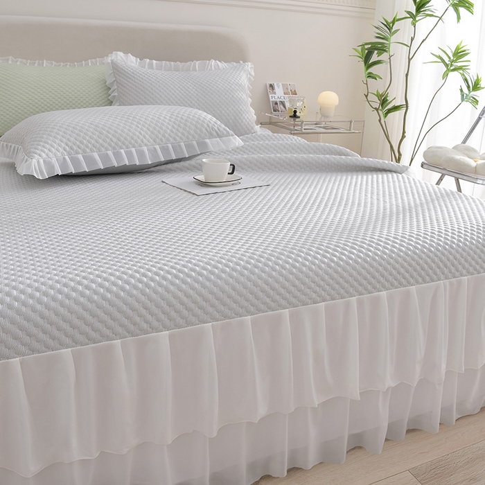 91家纺网 家纺一手货源 找家纺 赛丽雅 2025爆款A类凉感豆豆凉席三件套床裙款冰丝软席子床笠款凉席 浅灰