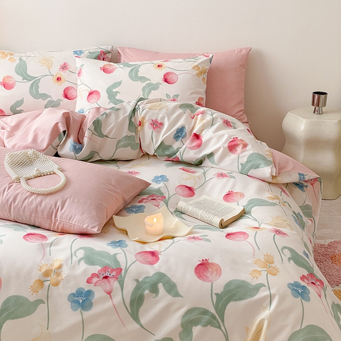 91家纺网 家纺一手货源 找家纺 宜家坊 2025开春新品全棉喷气13070小清新印花纯棉全棉四件套-风格一 时留