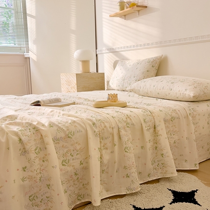 91家纺网 家纺一手货源 找家纺 DoDo 兜兜 2025新款全棉双层纱印花单床单（可定做尺寸） 西莉娅