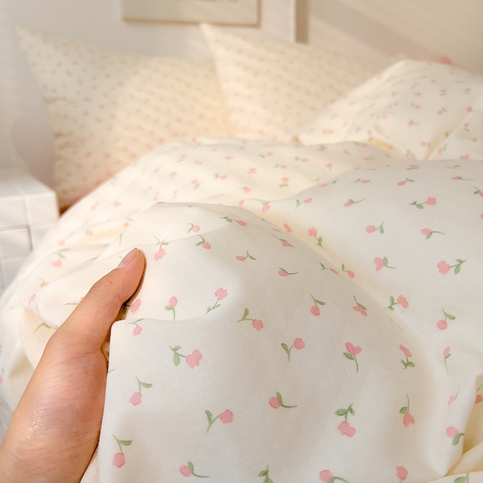 91家纺网 家纺一手货源 找家纺 DoDo 兜兜 2025新款全棉双层纱印花四件套（可定做尺寸） 朵朵小花