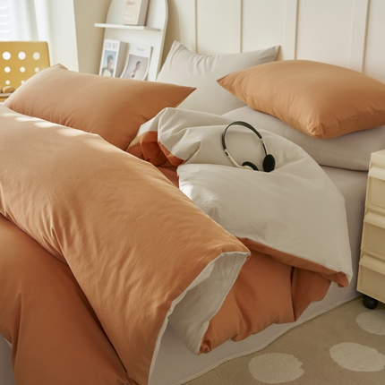 2025新款全棉13372水洗棉双拼四件套（自然光） 一叶知秋+袅袅灰