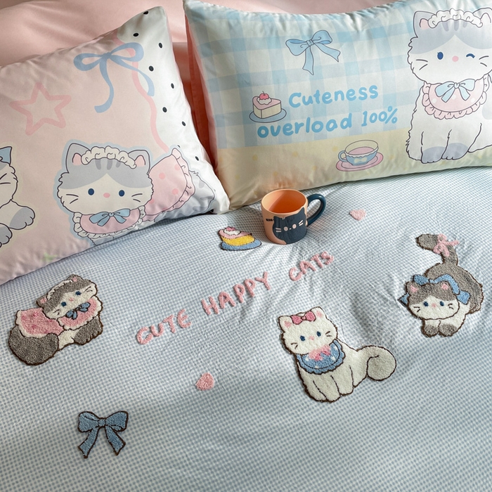 91家纺网 家纺一手货源 找家纺 沐慕 2025新款大版印加绣款四件套 猫咪日记