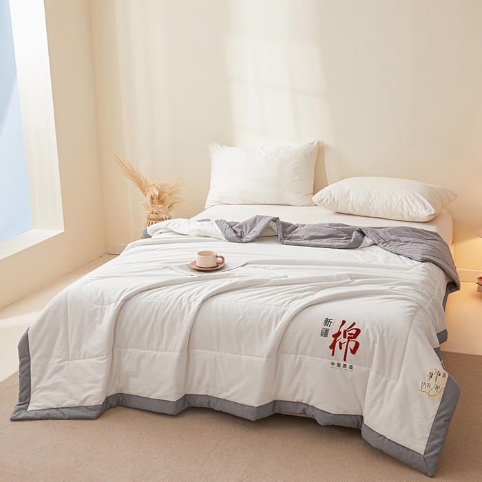 91家纺网 家纺一手货源 找家纺 熙宴家纺 2025新款水洗棉100%新疆棉花夏被-月光白 月光白+灰