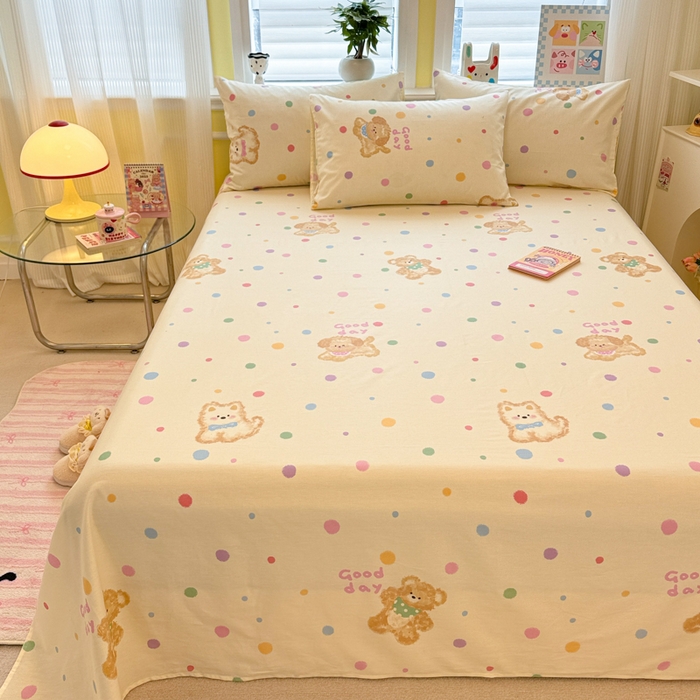 91家纺网 家纺一手货源 找家纺 吉象家纺 2025新款高支密全棉印花单品系列-单床单 假日小狗