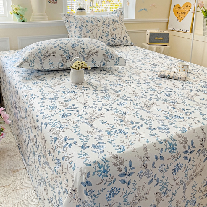 91家纺网 家纺一手货源 找家纺 大柏树 2025新款全棉13376印花四件套系列（可定制）-单床单青野花梦-蓝