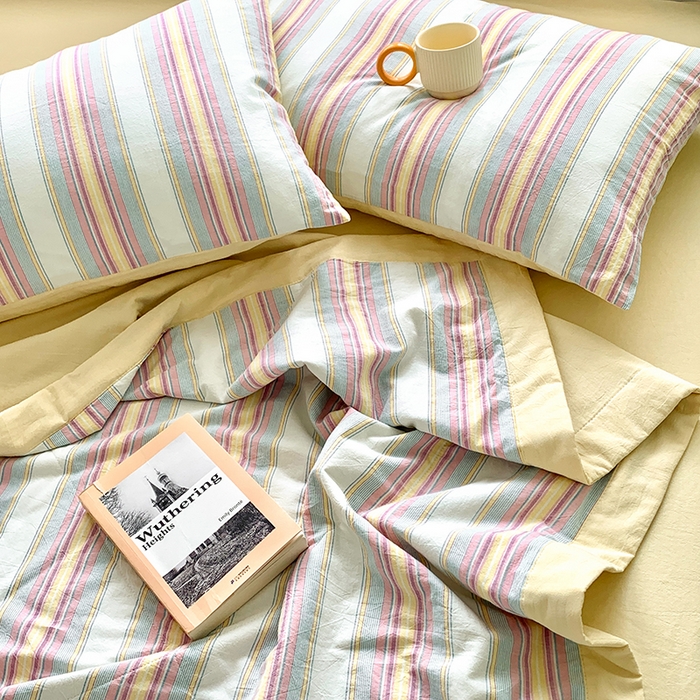 91家纺网 家纺一手货源 找家纺 水洗的故事 2025新款全棉色织水洗棉棉花夏被被子被芯 拾光条