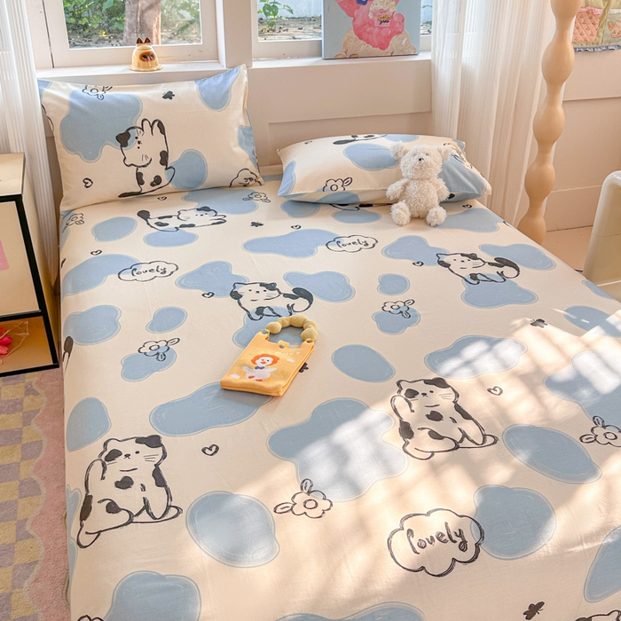 91家纺网 家纺一手货源 找家纺 吉象家纺 2025新款高支密全棉印花单品系列-单床单 奶牛猫