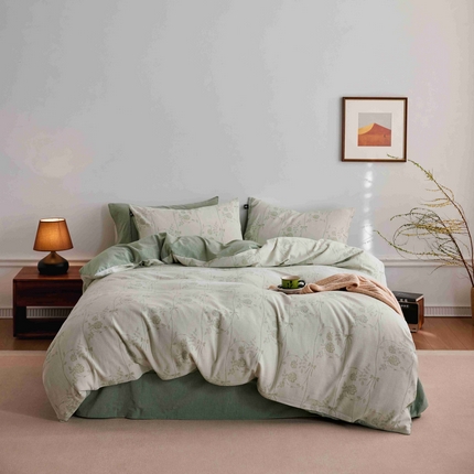 91家纺网 家纺一手货源 找家纺 （总）安莱生活 2025新款60s双层纱色织大提花枝上玫瑰四件套系列