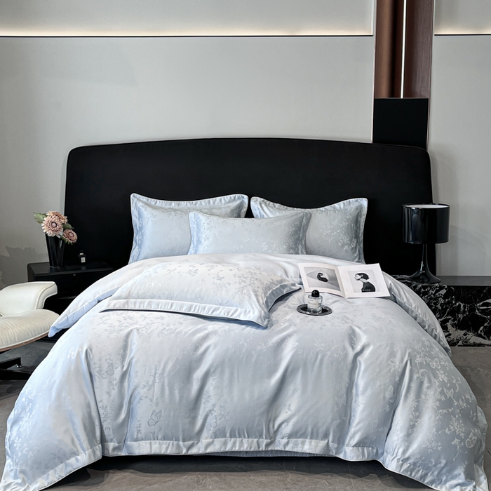 91家纺网 家纺一手货源 找家纺 米彩家纺 2025新款A类水洗真丝天丝提花四件套 雾中花影水兰