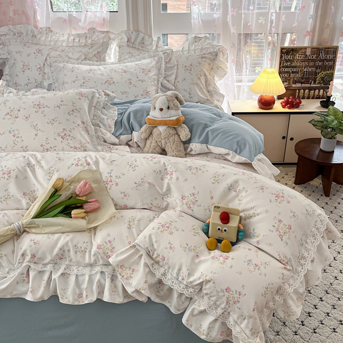 91家纺网 家纺一手货源 找家纺 喜梦缘家纺 2025A类公主风云柔棉工艺款四件套 淡彩花语