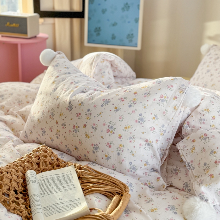 91家纺网 家纺一手货源 找家纺 金爱家 2025新款亲肤舒适纯棉双层纱四件套 双层纱-花韵