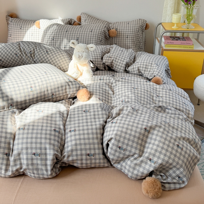 91家纺网 家纺一手货源 找家纺 金爱家 2025新款亲肤舒适纯棉双层纱四件套 双层纱-美拉德腊肠狗