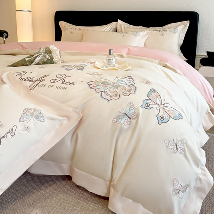 91家纺网 家纺一手货源 找家纺 （总）女子家纺 2025新款亲肤舒适轻奢简约四件套--蝶恋飞