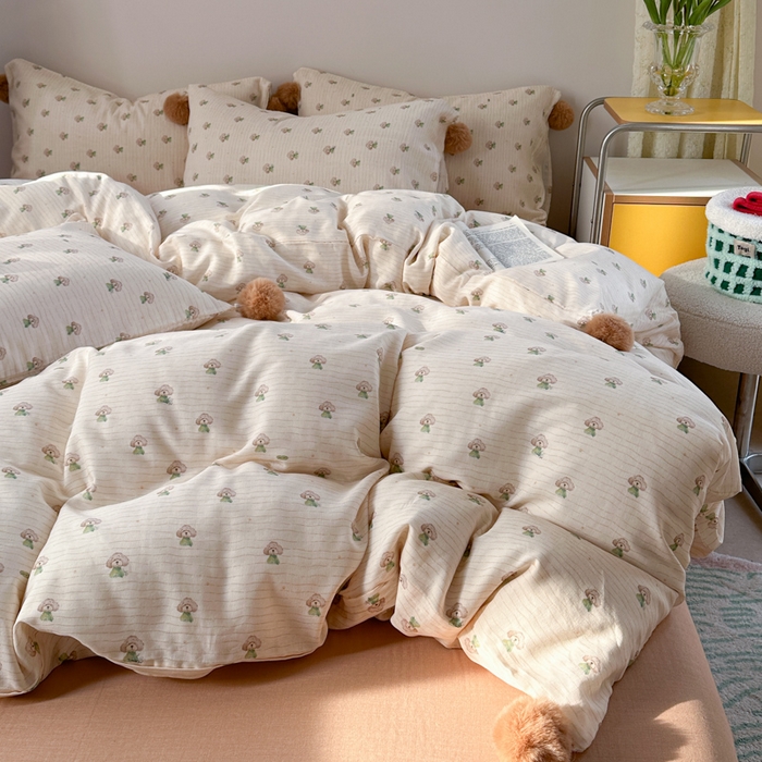 91家纺网 家纺一手货源 找家纺 金爱家 2025新款亲肤舒适纯棉双层纱四件套 双层纱-萌犬日记