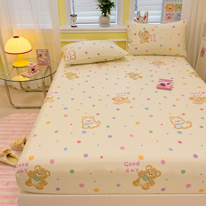 91家纺网 家纺一手货源 找家纺 吉象家纺 2025新款高支密全棉印花单品系列-单床笠 假日小狗