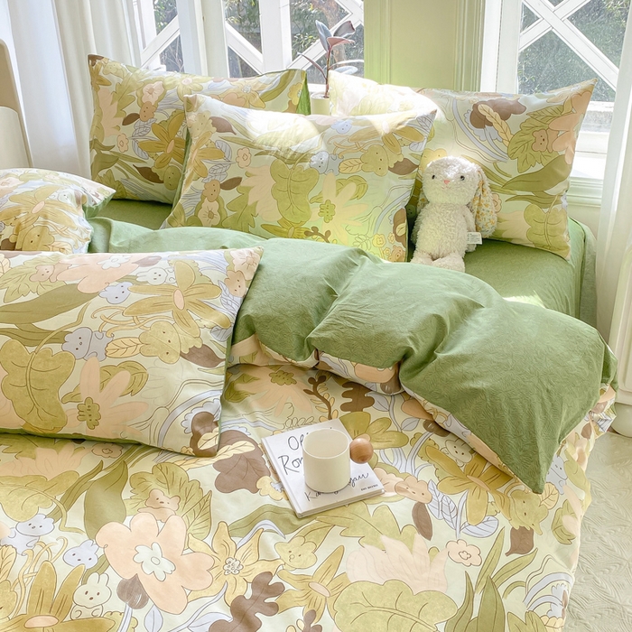 91家纺网 家纺一手货源 找家纺 宜家坊 2025早春新品全棉纯棉喷气13070小清新印花纯棉四件套-风格二 日光舞曲