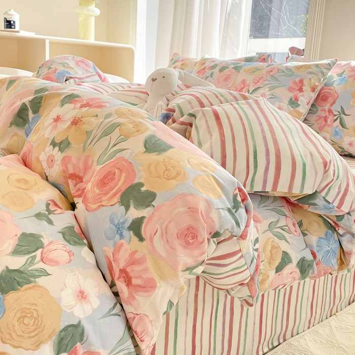 91家纺网 家纺一手货源 找家纺 宜家坊 2025早春新品全棉纯棉喷气13070小清新印花纯棉四件套-风格二 满溪